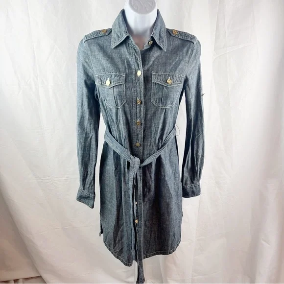 Tory Burch Blue Denim Belted Brigette Demi Shirt Dress Size 0 - Picture 2 of 8